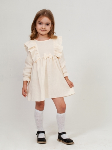 321-СЛ. Платье из муслина детское, хлопок 100% сливочный, р. 98,104,110,116